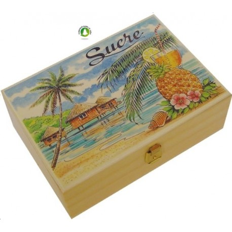 Boîte à sucre plage et cocotiers
